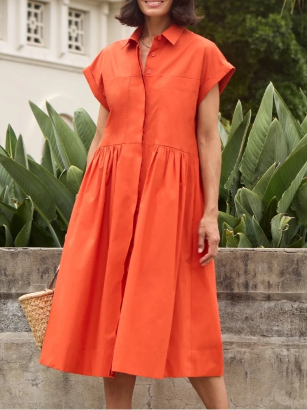 MAYE Button-Front Midi Dress in Vibrant Orange